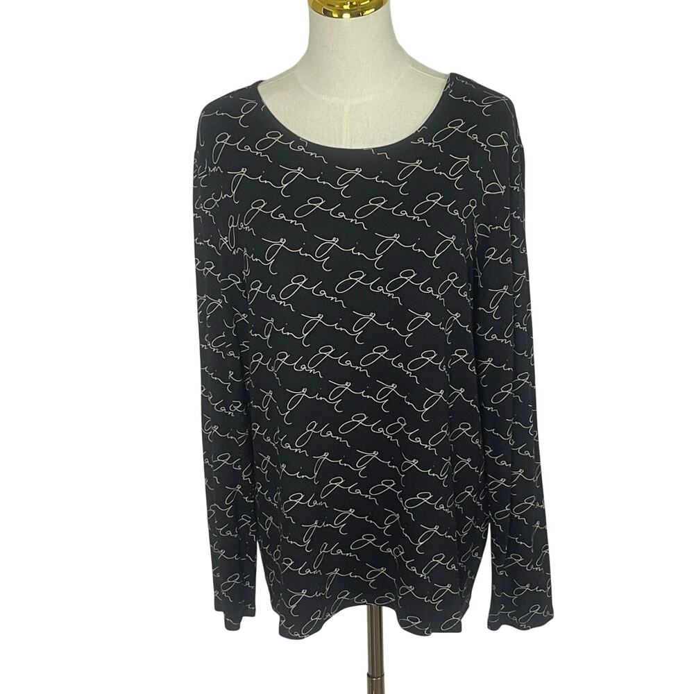 Chico's the Ultimate Tee Basic Glam Girl All over Print Womens Scoop Neck Sz L